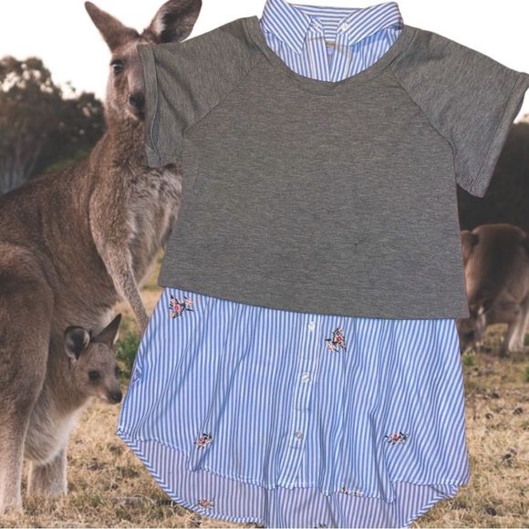 Motherhood Maternity Nursing blouse comfy soft crop tee over a dressy button up - Picture 1 of 5